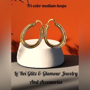 Tricolor Gold filled Médium Oval Hoops